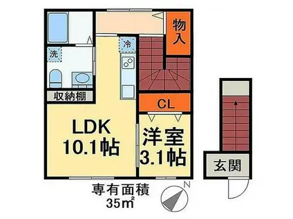  KHハイツD棟(1LDK/2階)の間取り写真