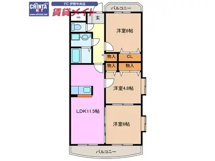 メゾンプランドール(3LDK/3階)の間取り写真