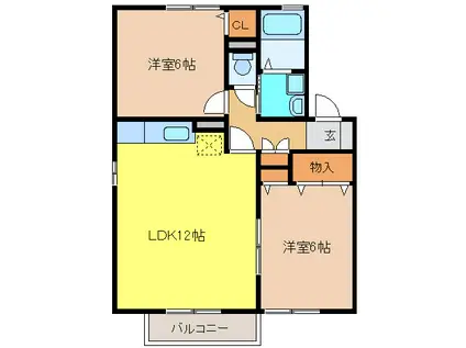 メゾンクレール(2LDK/2階)の間取り写真