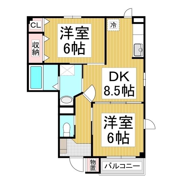 サンヒルズB(2DK/1階)の間取り写真