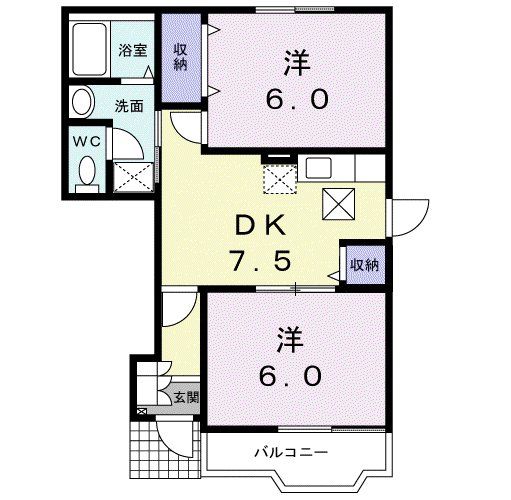 グレースアゼリアA(2DK/1階)の間取り写真