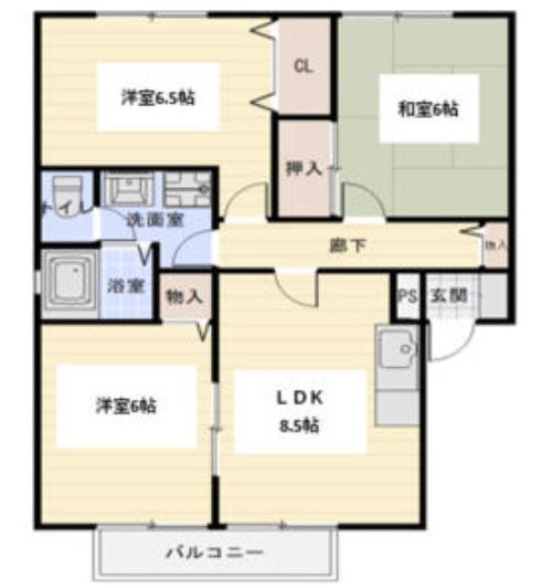 ソレイユ東保B棟(3LDK/1階)の間取り写真