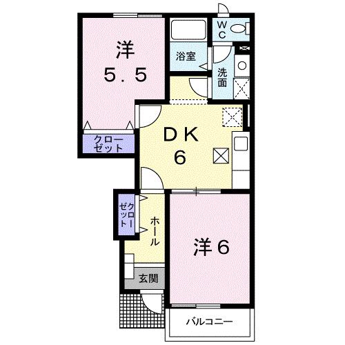 ハイツ陽気B(2DK/1階)の間取り写真