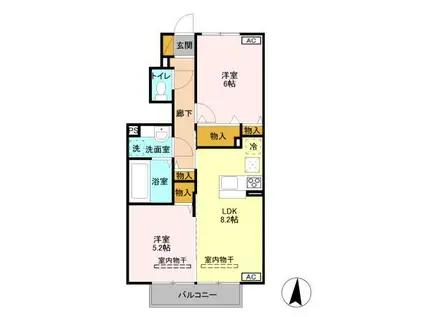 D‐ROOMエトワール・ルナ 102(2DK/1階)の間取り写真