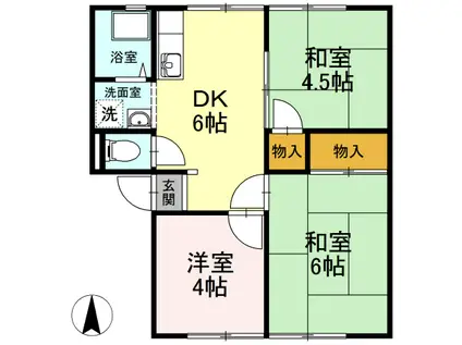 エレガンス西市 F棟(3DK/1階)の間取り写真