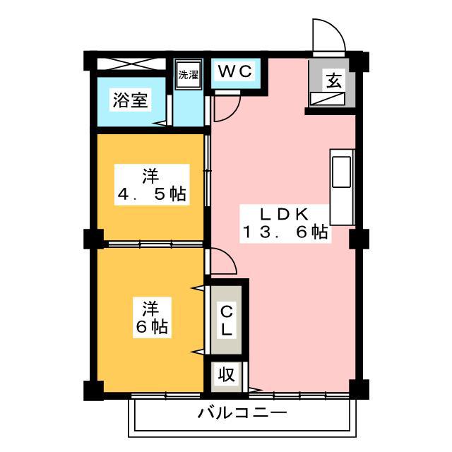 シティハイツ渡辺(2LDK/1階)の間取り写真