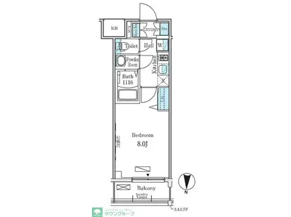ディームス東陽町II(1K/2階)の間取り写真