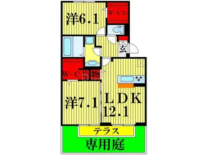 センシーロ柏の葉(2LDK/1階)の間取り写真