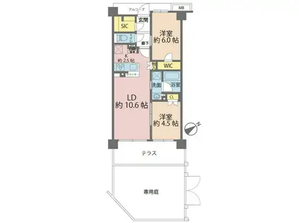 リビオ新宿ザ・レジデンス(2LDK/1階)の間取り写真