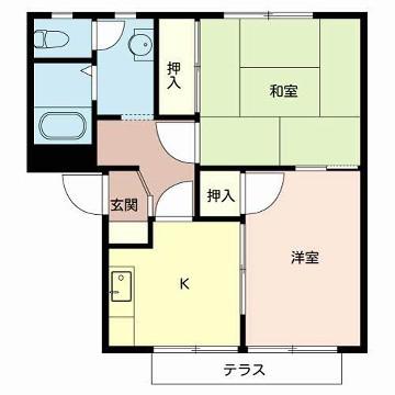 ガーデンハイツ緑ヶ丘H棟(2K/1階)の間取り写真