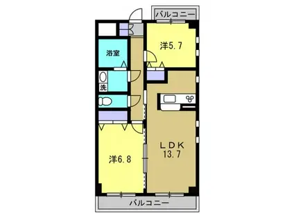 レインボウ御洲浜(2LDK/3階)の間取り写真