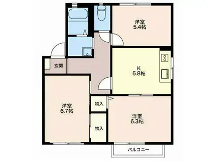 パークタウン中野F(3K/2階)の間取り写真