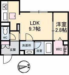 シャトル不動院前(1LDK/1階)の間取り写真