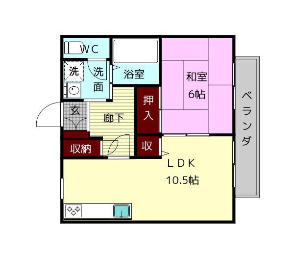 ビーラインますみや(1LDK/2階)の間取り写真