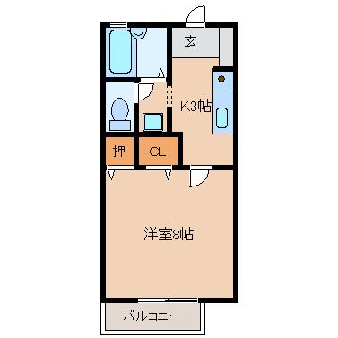サンクチュアリー久留米V(1K/2階)の間取り写真