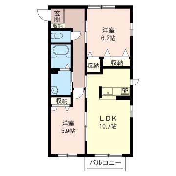 サファイアA(2LDK/2階)の間取り写真