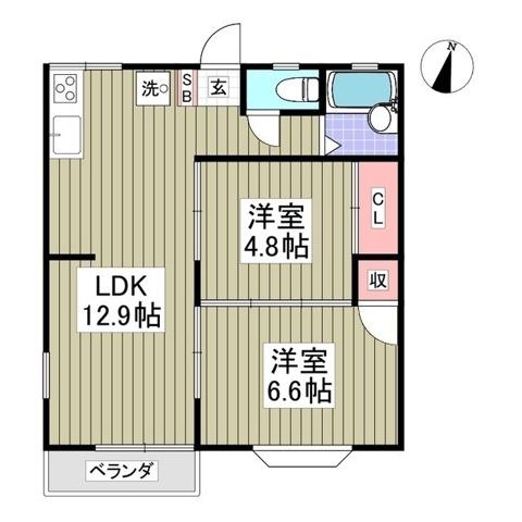 コスモ ハイツ(2LDK/2階)の間取り写真