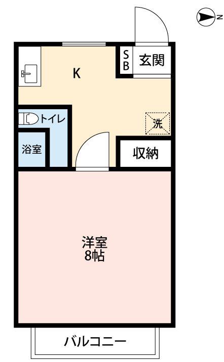 ゼルコヴァホウライI(1DK/2階)の間取り写真