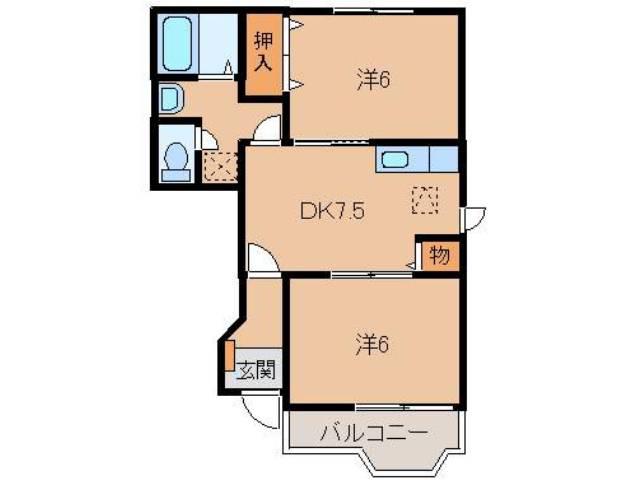 ピークガーデン(2DK/1階)の間取り写真