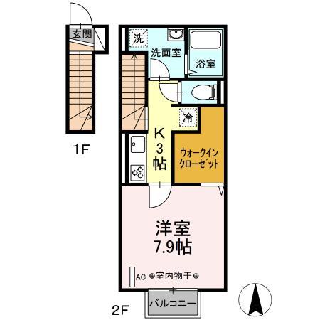 D-ROOM小倉寺 A(1K/2階)の間取り写真