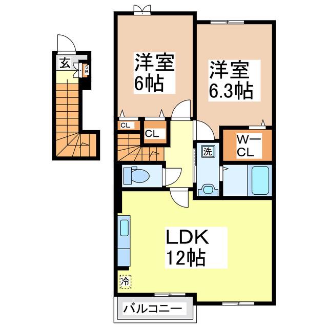 エテルノステラB(2LDK/2階)の間取り写真