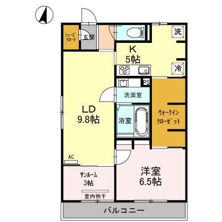 SKY TERRACE I(1LDK/3階)の間取り写真