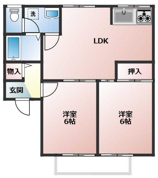サンヴィレッヂC(2LDK/1階)の間取り写真