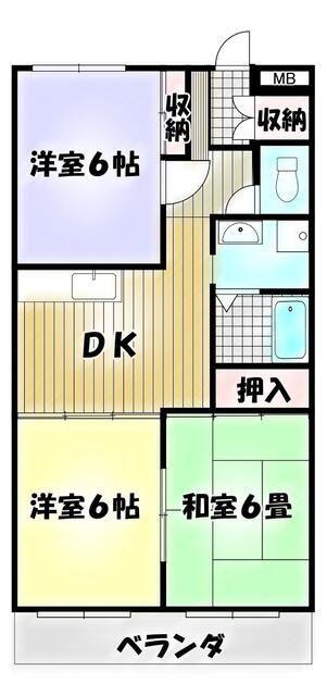 ロイヤル谷津(3DK/2階)の間取り写真