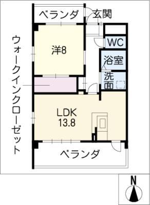 アクシス三本木(1LDK/2階)の間取り写真