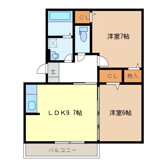 グリュックIII(2LDK/1階)の間取り写真
