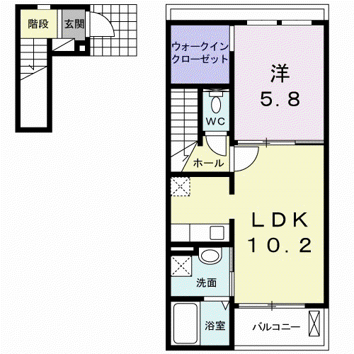 ボヌールB(1LDK/2階)の間取り写真