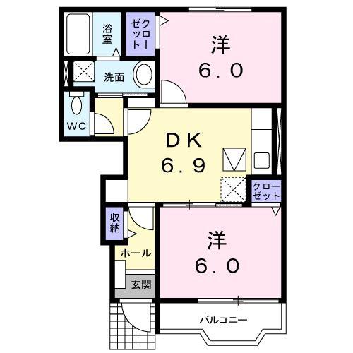 アドバンスクロス(2DK/1階)の間取り写真