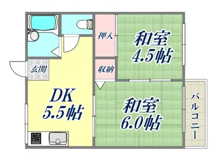 タウニィ東園田(2DK/2階)の間取り写真