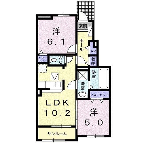 カーサ コリーナI(2LDK/1階)の間取り写真