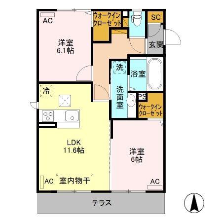 イリス デ マレ(2LDK/1階)の間取り写真