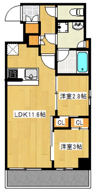 アジールコート山手動坂(2LDK/4階)の間取り写真