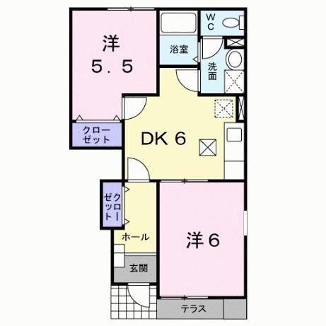 アンジュ・ヴィラD(2DK/1階)の間取り写真