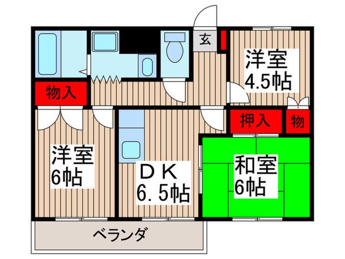 イーストビレッジ(3DK/2階)の間取り写真
