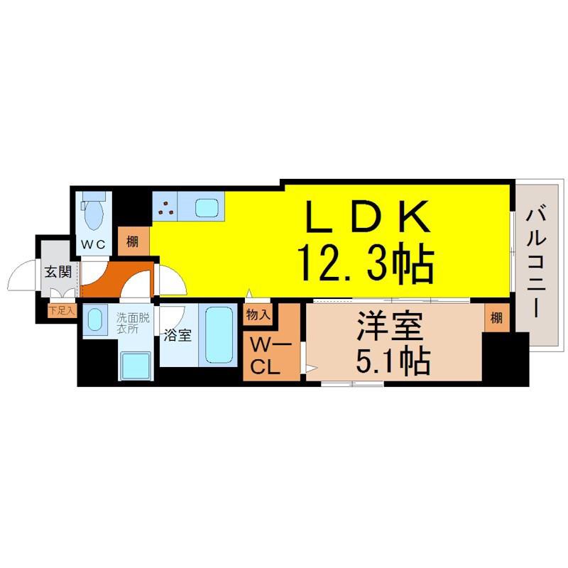 SOU大須(1LDK/6階)の間取り写真
