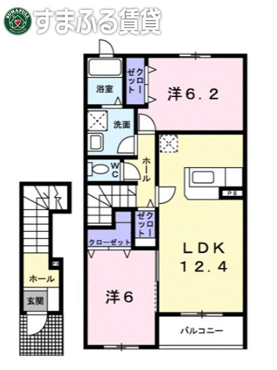 ウィステリア ヒル(2LDK/2階)の間取り写真
