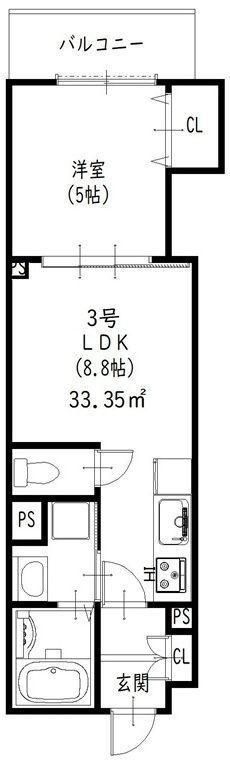 クリエオーレ藤阪東町II(1LDK/2階)の間取り写真