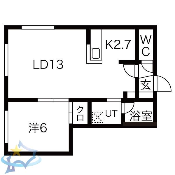 ルピナスウエスト(1LDK/2階)の間取り写真