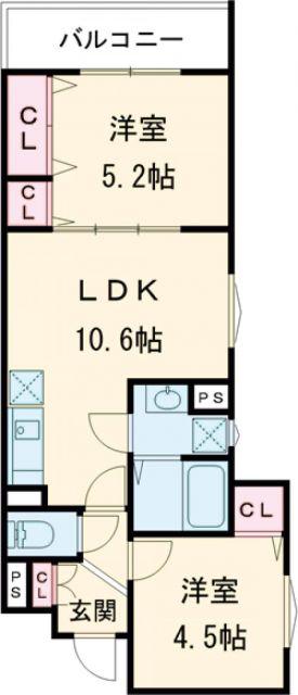 クリエオーレ藤阪東町II(2LDK/2階)の間取り写真
