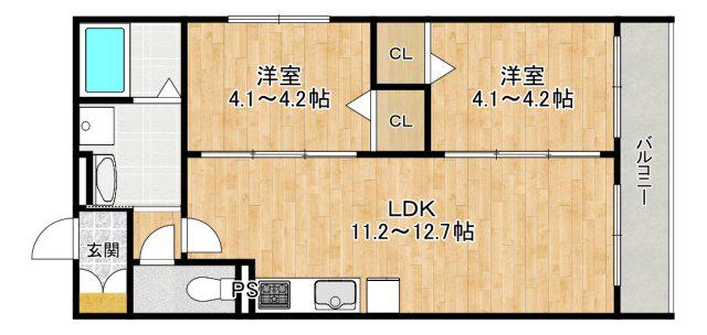 TIO寝屋川市駅(2LDK/2階)の間取り写真