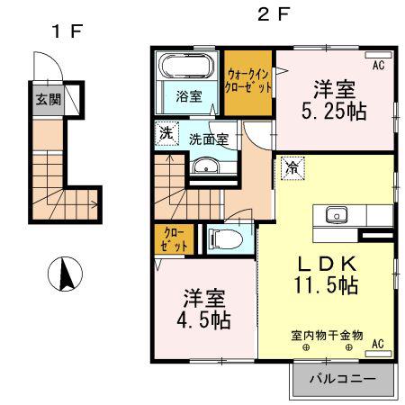グリーンコートA棟 A棟(2LDK/2階)の間取り写真