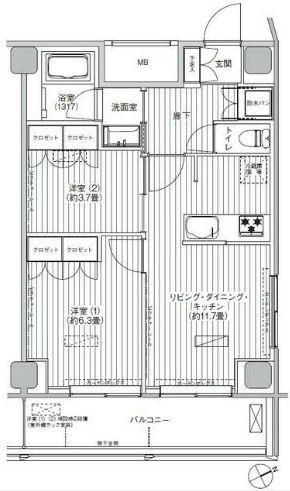 ヒューリック浅草橋江戸通(2LDK/11階)の間取り写真