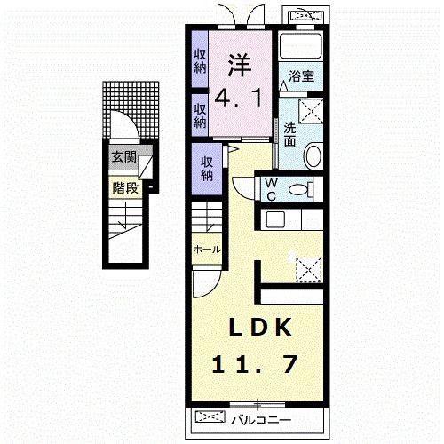 シュティル(1LDK/2階)の間取り写真