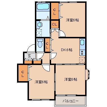 エスポワール鈎取(3DK/2階)の間取り写真