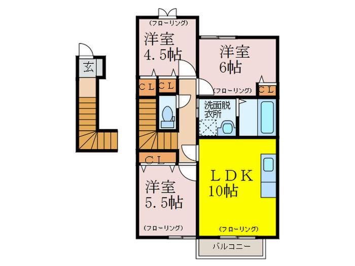 エスコート小倉(3LDK/2階)の間取り写真