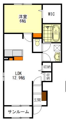 グランツ南新町 B(1LDK/1階)の間取り写真